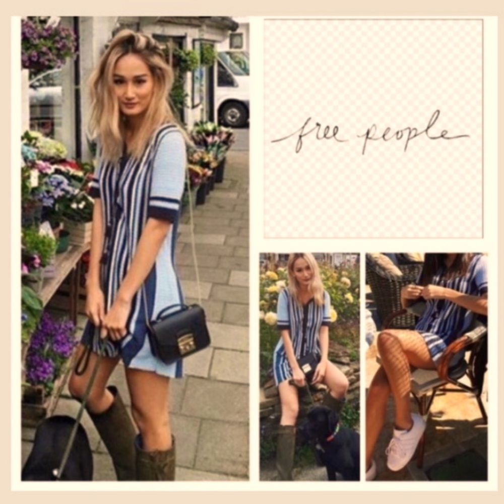 Free People Lollipop Blue Crochet Sweater Dress